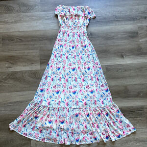 Juicy Couture Dress Womens Sz S Maxi Floral Multicolor Summer Ruffles Boho